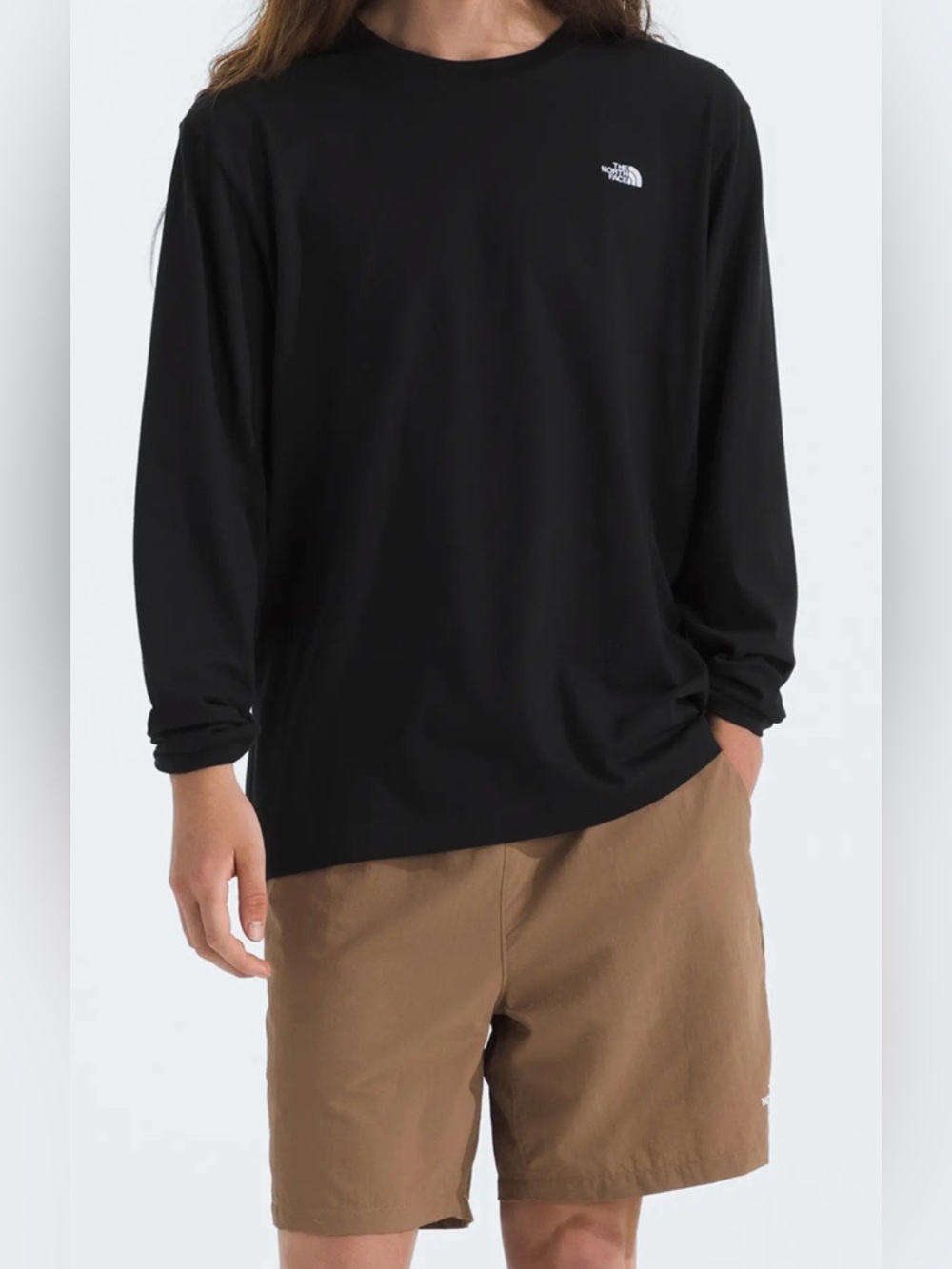 The North Face Black Long-Sleeve Crew with White Logo